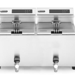 Olajsütő Profi Line digitális leeresztő csappal – 2 x 8 l, HENDI, Profi Line, 16L, 230V/7000W, 605x515x(H)350mm