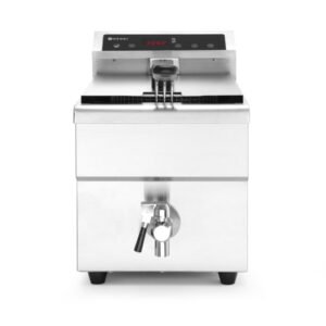 Indukciós olajsütő olajleeresztő csappal - 8 l, HENDI, 8L, Világos szürke, 230V/3500W, 288x619x(H)408mm