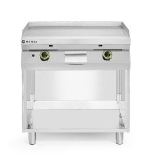 Sima felületű gázgrill főzőlap, három oldalról zárt alsószekrénnyel, HENDI Kitchen Line, 2 fűtési zóna, zónánként 3 égővel, HENDI, Kitchen Line, 10kW, 800x700x(H)900mm