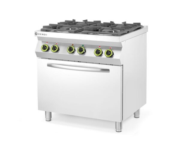 GN 1/1 konvekciós sütővel ellátott 4 égős gáztűzhely, HENDI, Kitchen Line, 230V/3000W, 19kW, 800x722x(H)900mm