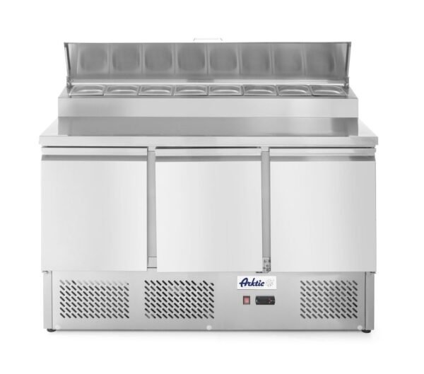 Háromajtós salátahűtő pult emelt GN bemutatórésszel 380L, Arktic, 253L, 230V/310W, 700x1380x(H)1105mm