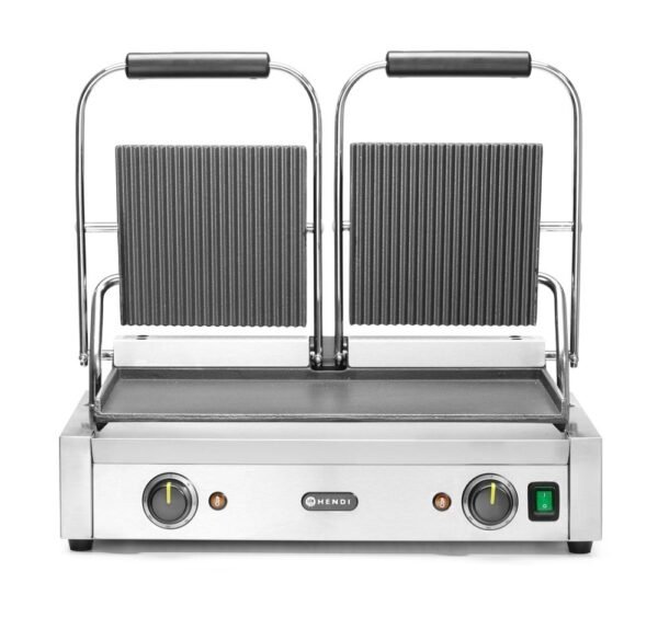 Kontakt grill - dupla verzió, HENDI, Bordázott tetejű és sima aljú, 230V/3600W, 570x375x(H)216mm