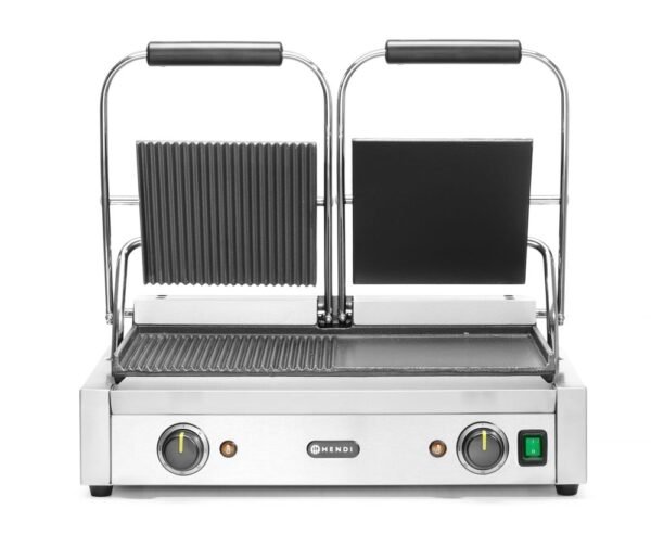 Kontakt grill - dupla verzió, HENDI, fele sima, fele bordázott, 230V/3600W, 570x375x(H)216mm