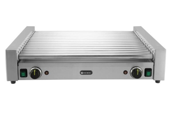 Kolbászsütő grill XL - 2 zóna, HENDI, 14 görgős, Ezüst, 230V/2000W, 732x590x(H)168mm, Téglalap alakú