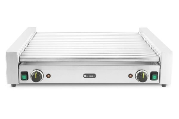 Kolbászsütő grill XL - 2 zóna, HENDI, 14 görgős, Ezüst, 230V/2000W, 732x590x(H)168mm, Téglalap alakú