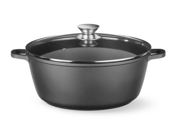Öntött alumínium edény, tapadásmentes bevonattal, HENDI, 7,5L, Fekete, 387x310x(H)130mm
