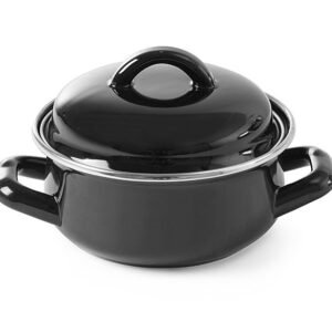 Leveses & szószos edény - fedővel, HENDI, 0,5L, Fekete, ⌀135x(H)105mm