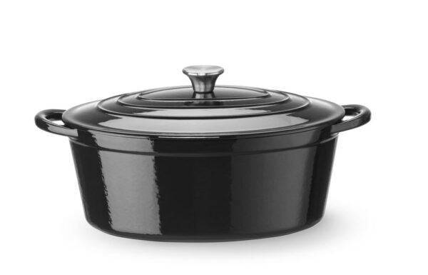 Zománcozott öntöttvas fazék, HENDI, 6,88L, Fekete, 405x255x(H)134mm, Ovális