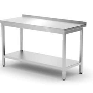 Fali asztal polccal – csavarozott, mélység: 600 mm, HENDI, Profi Line, 1400x600x(H)850mm