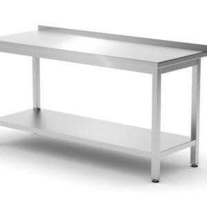 Fali asztal polccal – csavarozott, mélység: 600 mm, HENDI, Profi Line, 1600x600x(H)850mm