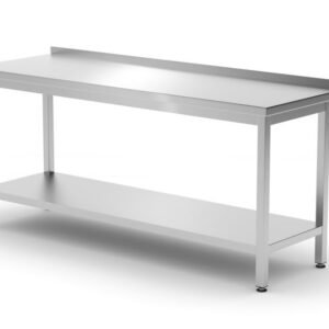 Fali asztal polccal – csavarozott, mélység: 600 mm, HENDI, Profi Line, 1800x600x(H)850mm