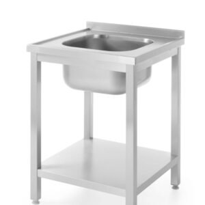 Mosogatóasztal polccal – csavarozott, mélység: 600 mm, HENDI, Profi Line, Középre igazított, 600x600x(H)850mm