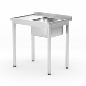 Mosogatóasztal polccal – csavarozott, mélység: 600 mm, HENDI, Profi Line, Jobb oldal, 800x600x(H)850mm