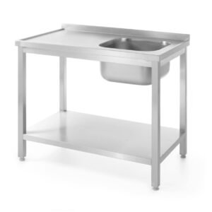 Mosogatóasztal polccal – csavarozott, mélység: 600 mm, HENDI, Profi Line, jobb oldal, 1000x600x(H)850mm