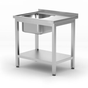 Mosogatóasztal polccal – csavarozott, mélység: 600 mm, HENDI, Profi Line, Bal oldal, 800x600x(H)850mm