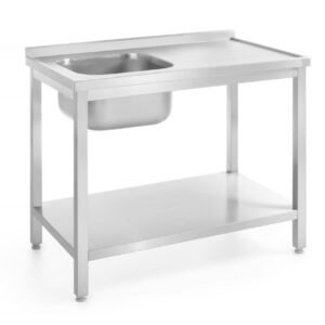 Mosogatóasztal polccal – csavarozott, mélység: 600 mm, HENDI, Profi Line, bal oldal, 1000x600x(H)850mm