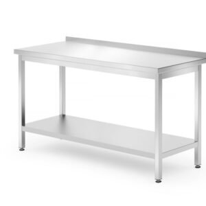 Fali asztal polccal – csavarozott, mélység: 700 mm, HENDI, Profi Line, 1400x700x(H)850mm