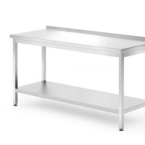 Fali asztal polccal – csavarozott, mélység: 700 mm, HENDI, Profi Line, 1600x700x(H)850mm