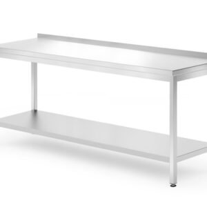 Fali asztal polccal – csavarozott, mélység: 700 mm, HENDI, Profi Line, 1800x700x(H)850mm