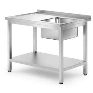 Mosogatóasztal polccal – csavarozott, mélység: 700 mm, HENDI, Profi Line, Jobb, 1000x700x(H)850mm