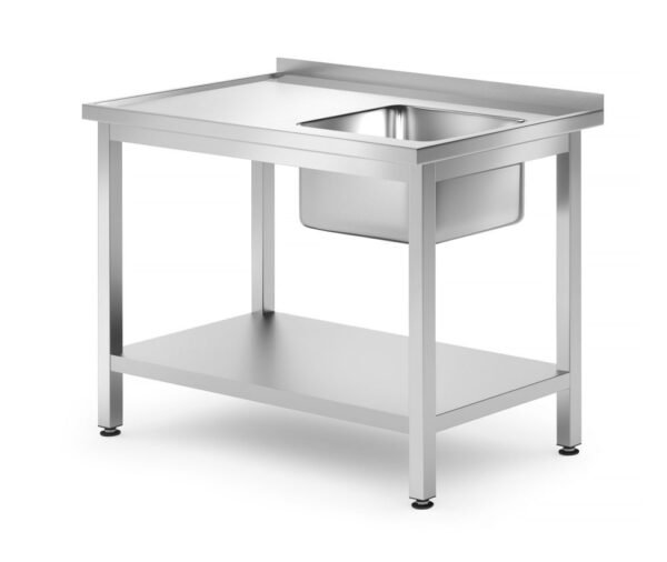 Mosogatóasztal polccal – csavarozott, mélység: 700 mm, HENDI, Profi Line, Jobb, 1000x700x(H)850mm