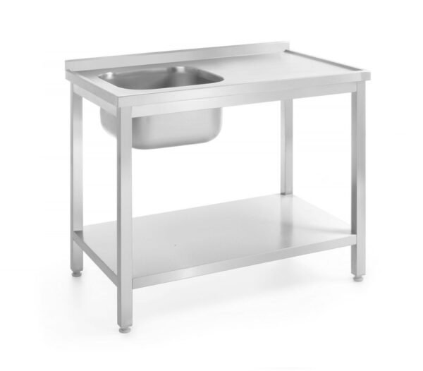 Mosogatóasztal polccal – csavarozott, mélység: 700 mm, HENDI, Profi Line, Bal, 1000x700x(H)850mm