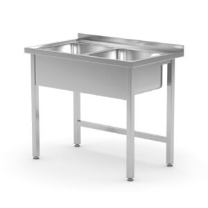 Asztal 2 mosogatóval – hegesztett, HENDI, Kitchen Line, 1000x600x(H)850mm