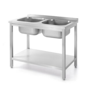 Egy polcos asztal dupla mosogatóval , HENDI, Kitchen Line, 1000x600x(H)850mm