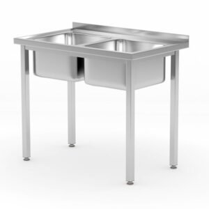 Kétmedencés mosogatóasztal, csavarozott szerkezettel, HENDI, Kitchen Line, 1000x600x(H)850mm