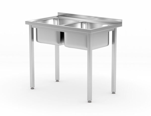 Kétmedencés mosogatóasztal, csavarozott szerkezettel, HENDI, Kitchen Line, 1000x600x(H)850mm