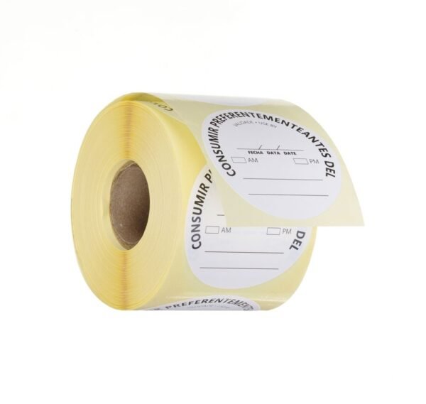 Élelmiszerbiztonsági címkék, többször használatos, könnyen eltávolítható, „FELHASZNÁLHATÓ ELŐTT”, HENDI, Fehér, 500 db., ⌀50mm